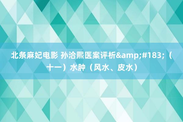 北条麻妃电影 孙洽熙医案评析&#183;（十一）水肿（风水、皮水）